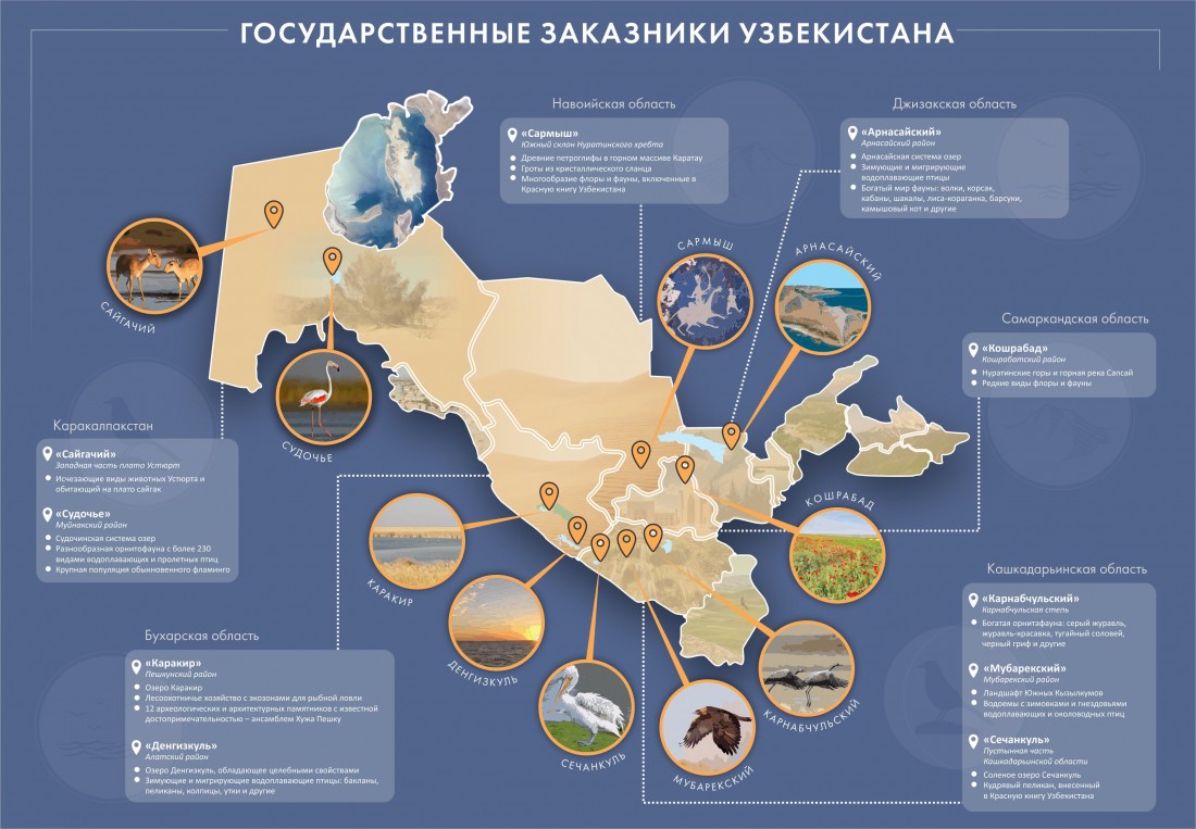 Туристическая карта государственных заказников Узбекистана